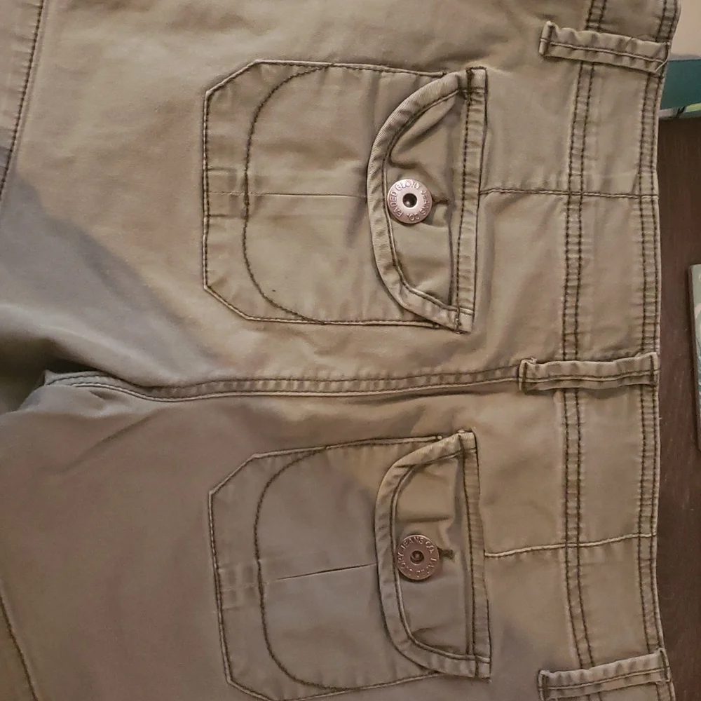 Faded glory army green cotton shorts w tie belt - Picture 3 of 4